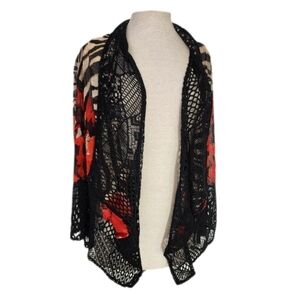 Calessa Cardigan Floral Satin & Crochet Black Size XL